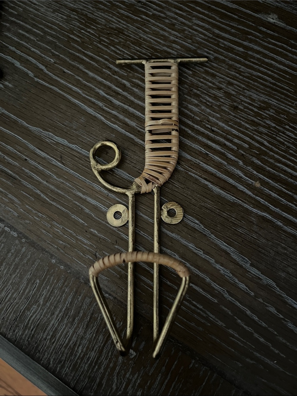 Woven Rattan Accent Wall Hook in Brass-Tone